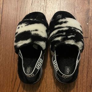 UGG Black and White Fleece Slippers